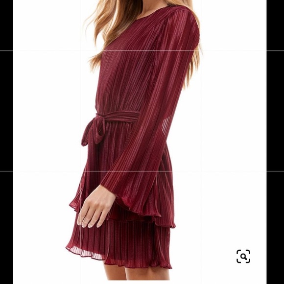 Pleated Bell-Sleeve Dress Chiffon - Picture 2 of 4